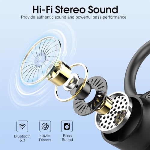Wireless Earbuds, 2023 Bluetooth Headphones 5.3 Sport, 50H Ear buds with Earhooks, Dual LED DisplayBluetooth Earbuds, Deep...