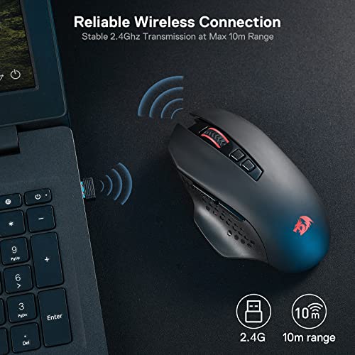 Redragon M656 Gainer Wireless Gaming Mouse, 4000 DPI 2.4Ghz Wireless Mouse w/ 5 DPI Levels, 7 Macro Buttons, Red LED Backl...