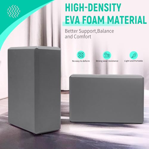 Yoga Blocks 2 Pack 9x6x3 Inches, Sturdy Foam Yoga Block, Premium EVA, Non Slip High Density for Pilates Meditation, Stretc...