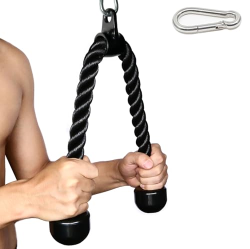 Tricep Rope 27 & 36 inches 2 Colors Fitness Attachment Cable Machine Pulldown Heavy Duty Coated Nylon Rope with Solid Rubb...