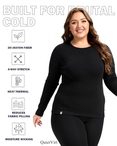 Women Heavyweight Rayon Polyester Thermal Underwear Base Layer Long Johns Blended Fleece Lined Set for Cold Weather
