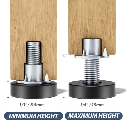 MROCO Furniture Leveling Feet with T-Nuts, 12 PCS 1/4"-20 UNC Thread Adjustable Levelers, Leg Levelers Table Feet Screw on...
