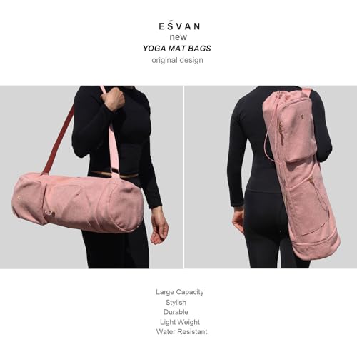 ESVAN Yoga Mat Bag with Multi Pockets Drawstring Yoga Mat Carrier Pilates Exercise Multi-Functional Storage Bag