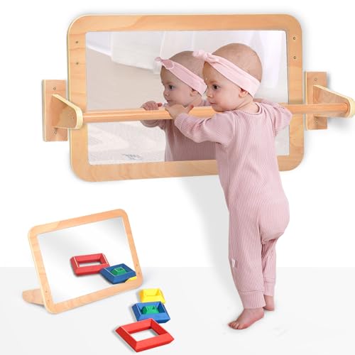 Bolocon Montessori Baby 2-in-1 Shatterproof Safety Mirror with Pull-Up Bar - Infant Wall Mount & Floor Play for Tummy Time...