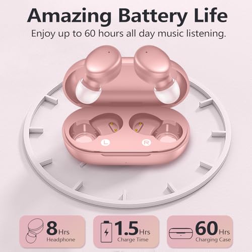 MOZOTER S8 Mini Wireless Earbuds Bluetooth 5.3 in Ear Light-Weight Headphones,60Hrs Playtime Ear Buds with Charging Case,B...