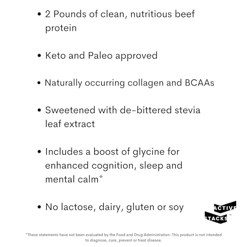 Active Stacks Beef Protein Isolate Powder, Chocolate - Dairy Free with Natural Collagen for Keto, Paleo, Bone Broth & Low ...