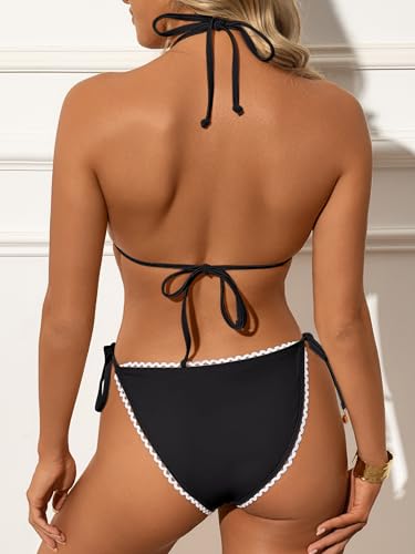 ANRABESS Women's Triangle Bikini Sets Sexy Halter String Two Piece Swimsuits Tie Lace Trim Bathing Suit Trendy Beach Swimwear