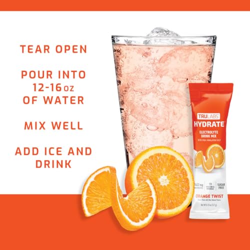 TRULABS Hydrate - Orange Twist. Sugar Free Electrolytes Hydration Packets. Each Serving Contains 1422 mg of Electrolytes &...
