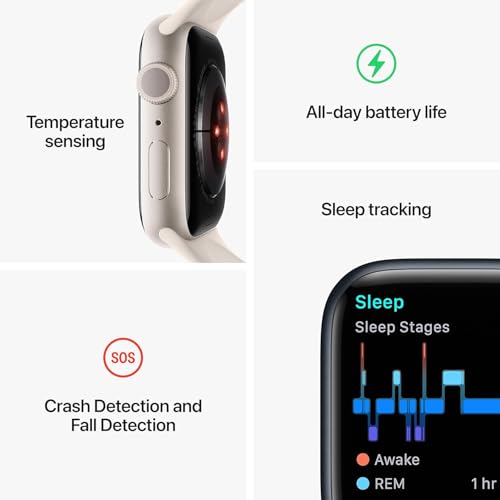 Apple Watch Series 8 [GPS, 41mm] - Midnight Aluminum Case with Midnight Sport Band, S/M (Renewed)