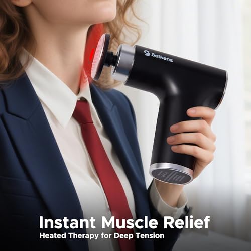 Setkenz Massage Gun with Heat and Cold Head – Deep Tissue Muscle Massager for Pain Relief – 10 Heads – Quiet, Portable, Ho...