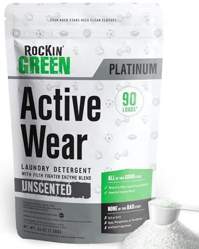 Rockin’ Green Active Wear Laundry Detergent - Unscented Laundry Detergent Powder & Odor Eliminator - Workout Clothes & Spo...
