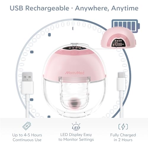 MomMed S33 Wearable Breast Pump with Case, Ultra-Quiet in-Bra Pump for Work & Night, One-Tap Pause, Night Light, Leakproo...