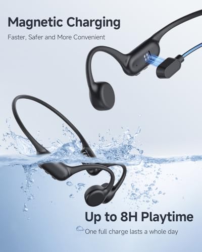 PSIER Bone Conduction Headphones IPX8 Waterproof Swimming Headphones Open Ear Headphones with MP3 Mode 32GB Memory Up to 8...