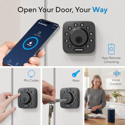 ULTRALOQ U-Bolt WiFi Smart Lock with Door Sensor, Built in Wi-Fi Keypad Deadbolt, Smart Door Lock for Front Door, Remote C...