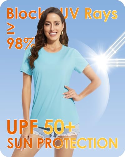 Boladeci Women's Sun Shirts UPF 50+ UV Protection Short Sleeve Rash Guard Quick Dry Lightweight Top T-Shirts Swim Shirts