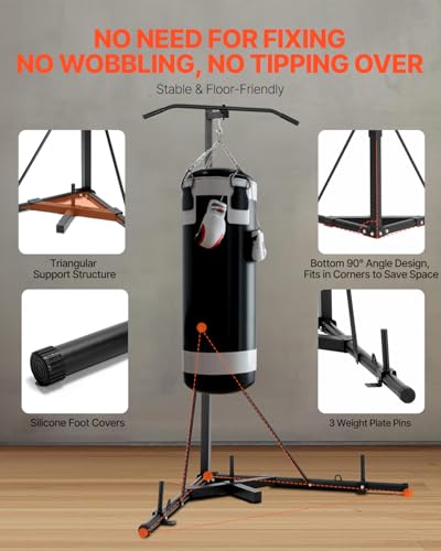 VEVOR Punching Bag Stand, Steel Heavy Duty Workout Training Equipment, Adjustable Height Boxing Punching Stand with Weight...