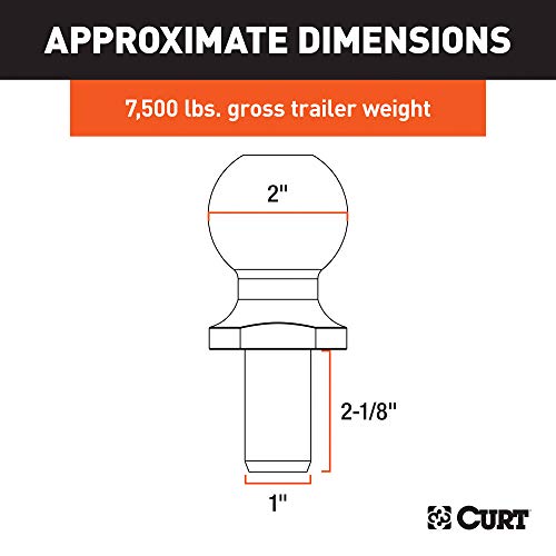CURT 40037 Chrome Trailer Hitch Ball, 7,500 lbs, 2-Inch Diameter, 1 x 2-1/8-Inch Shank