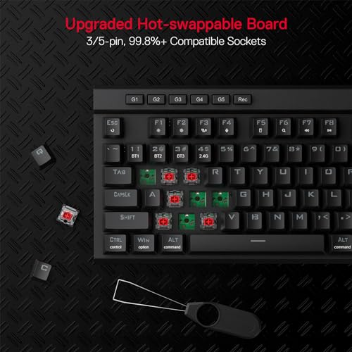 Redragon K580 PRO Wireless RGB Gaming Keyboard, 3-Modes 104 Keys Mechanical Keyboard w/Hot-Swap Socket, Dedicated Media Co...
