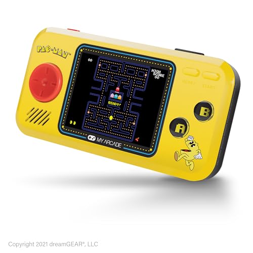 My Arcade Pocket Player Handheld Game Console: 3 Built In Games, Pac-Man, Pac-Panic, Pac-Mania, Full Color Display, Speaker, Volume Controls, Headphone Jack, Battery or Micro USB Powered, Yellow