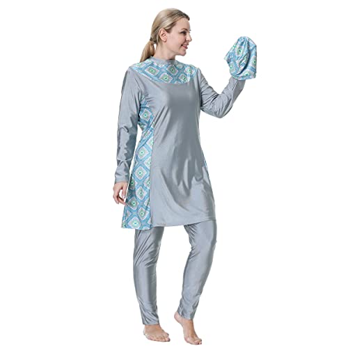 FYMNSI Women Modest Muslim Swimsuits Plus Size Full Body Islamic Burkini Hijab 3 Piece Long Sleeve Rash Guard Skirt Swimwear