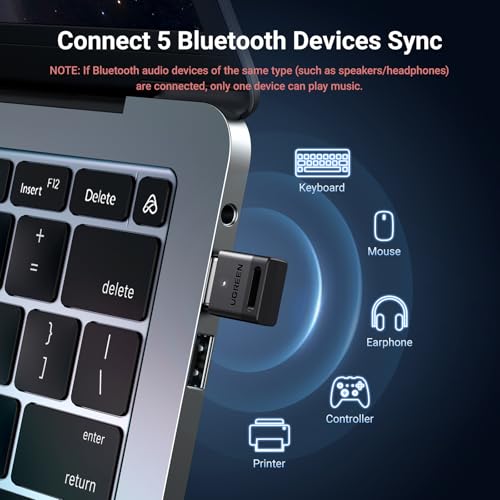 UGREEN USB Bluetooth 5.3 Adapter for PC, Plug & Play for Windows 11/10/8.1, Bluetooth Receiver & Transmitter for Keyboard/...