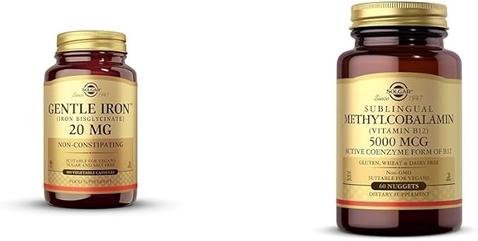 Solgar Gentle Iron - Ideal for Sensitive StomachsRed Blood Cell Supplement & Methylcobalamin (Vitamin B12) 5000 mcg, 60 Nuggets
