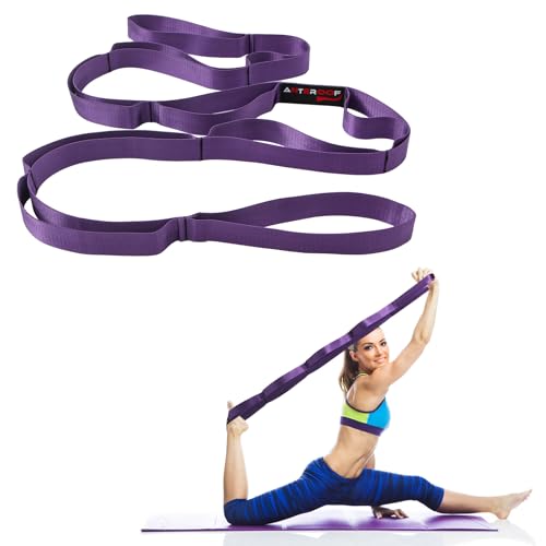 Durable Non-Elastic Stretch Strap for Physical Therapy and Yoga, 10 Loops Stretching Band for Pilates, Flexibility, Exerci...