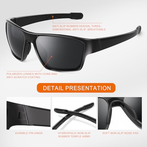 suoso Sports Polarized Sunglasses for Men: TR90 UV400 Protection Sun Glasses Womens Wrap Around Goggles for Drving Fishing