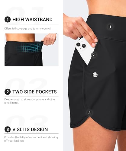 G Gradual Women's 5" Swim Board Shorts High Waisted Quick Dry Swimming Bathing Suit Bottoms for Women with Liner Pockets
