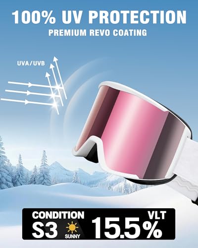 AVV OTG Ski Goggles for Men Women & Youth，Snow/Snowboard Goggles Anti Fog UV Protection