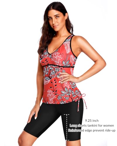 Yonique Women Two Piece Tankini Swimsuits with Shorts Athletic Bathing Suit with Swim Shorts Racerback Swimwear