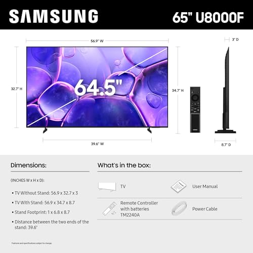 Samsung 65-Inch Class Crystal UHD U8000F 4K Smart TV (2025 Model) Endless Free Content, Crystal Processor 4K, MetalStream ...