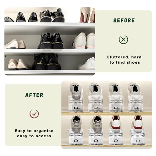 FENRUNXU Transparent Shoe Slots Organizer for Closet, 20 Pack Shoe Stacker Organizer for Closet Shoe Display Space Saver,A...