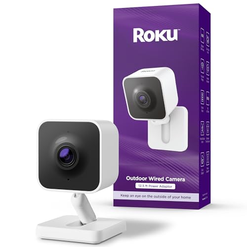 Roku Outdoor Camera - Home Security - IP65 Weather Resistant Wired Security Camera & Pet Monitor with 1080p HD Night Visio...