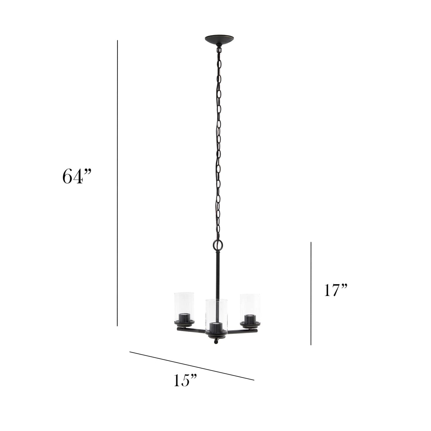 Elegant Designs 3-Light Pendant Chandelier, 15in Metal & Glass, Restoration Bronze, Model PT1018-RBZ