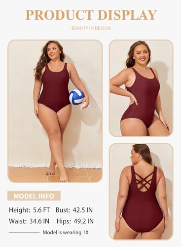 Eytino Plus Size Swimsuit for Women Back Crisscross Sports Tummy Control One Piece Bathing Suits(1X-5X)