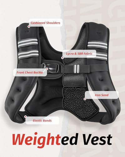 ZELUS Weighted Vest, 6lb/8lb/12lb/16lb/20lb/25lb/30lb Weight Vest with Reflective Stripe for Workout, Strength Training, R...