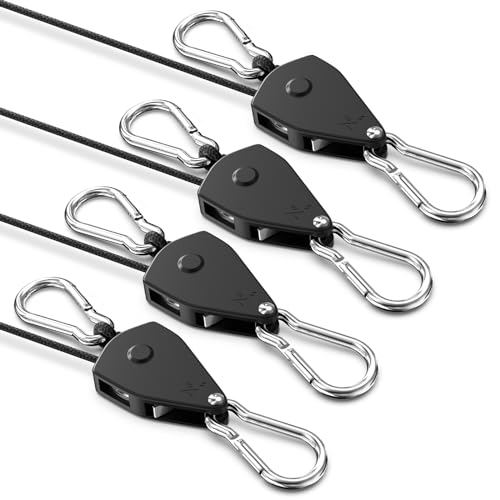 VIPARSPECTRA Retractable Heavy Duty Ratchet Tie Down Straps [4 Pack, 8ft, 75lbs/Pack], Rope Pulley System Rollers with Car...