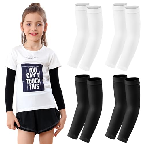 Newbyinn Kid Arm Sleeve 4 Pairs, Compression Arm Sleeve for Basketball Football Baseball Volleyball Youth Boy Girl Sports