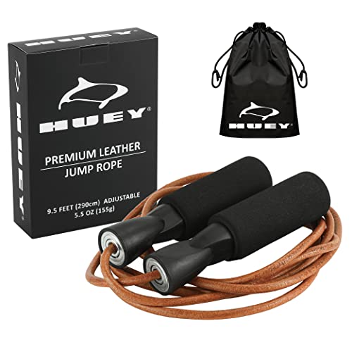 HUEY Sport Leather Jump Rope Skipping Rope for Speed Quiet Training Boxing MMA Cardio Crossfit Fitness Workout Indoor and ...