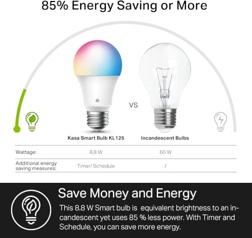 Kasa Smart Light Bulbs, Full Color Changing Dimmable Smart WiFi Bulbs Compatible with Alexa and Google Home, A19, 60 W 800...