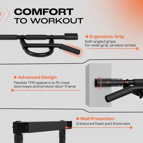 Yes4All Heavy Duty Wall Mounted Pull Up Bar, Over Door Pull Up Bar for Doorway, Multi Grip Chin Up Bar, Sturdy Strength Tr...