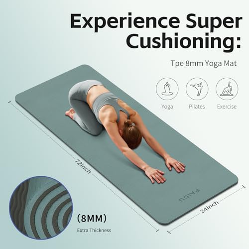 PAIDU Yoga Mat 8mm Super Thick TPE Fitness Mat | SGS Certified | Non-Slip, Odorless & Tear-Resistant | Unisex with Strap |...