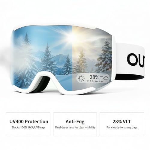 OUTNA Ski Goggles for Men and Women, OTG, Anti-Fog Dual-Layer Lens, UV400 Protection, Helmet Compatible, Snow Goggles