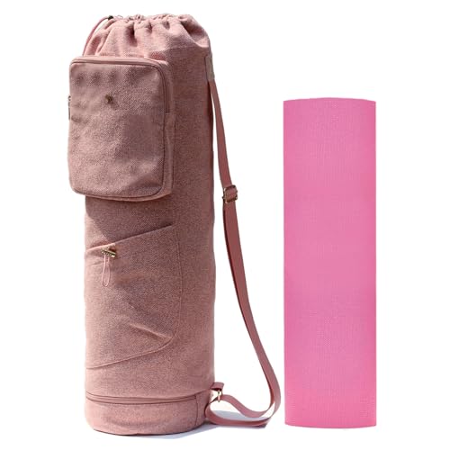 ESVAN Yoga Mat Bag with Multi Pockets Drawstring Yoga Mat Carrier Pilates Exercise Multi-Functional Storage Bag