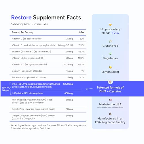 Cheers Restore | Supplement with DHM + L-Cysteine | Feel Better After Drinking & Support Your Liver | 12 Doses | Dihydromy...