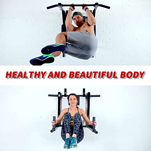 ptlsy Wall Mounted Pull Up Bar Multifunctional with Multi-grip Chin Up Bar Heavy Duty Dip Station for Home Gym Indoor Work...