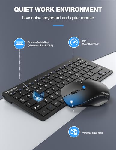 TECKNET Wireless Keyboard and Mouse Combo, Mini Cordless Computer Keyboard and Mouse Set 2.4GHz, Silent Adjustable 1600 DP...
