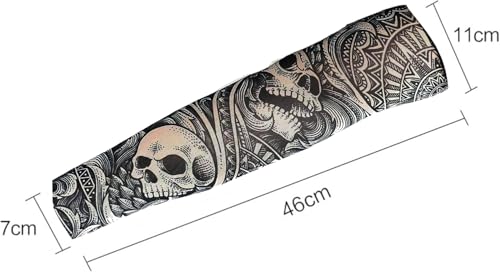 2 x Tattoo arm sleeves fake nylon elastic stocking full arm skulls halloween stretchy adult gotihic slip on biker goth got...