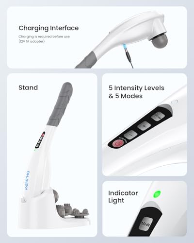 RENPHO Rechargeable Handheld Back Massager, Cordless Electric Neck Massage Tool for Shoulder, Foot, Leg, Calf, Christmas B...